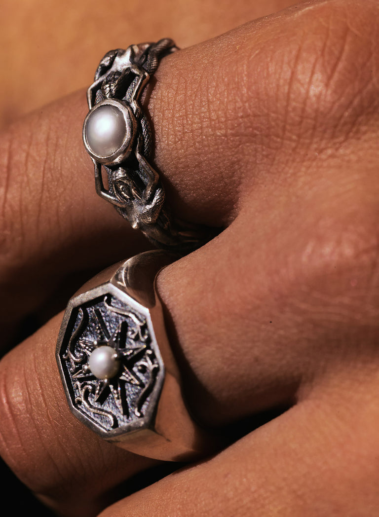 Silver Solis Pearl Ring