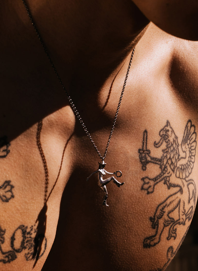 Silver Tambourine Girl Pendant Necklace