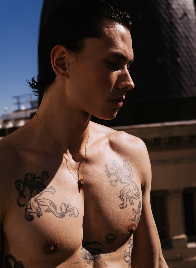 Gold Vintage Lipstick Pendant Necklace