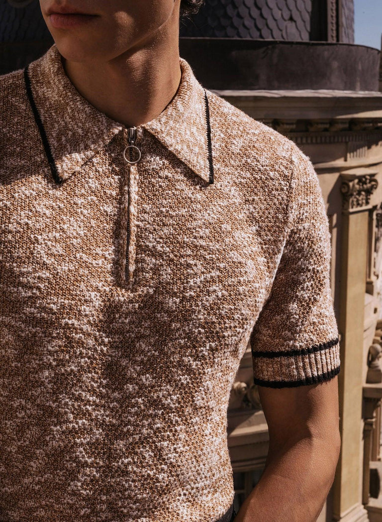 Brown Marl 70s Knitted Polo