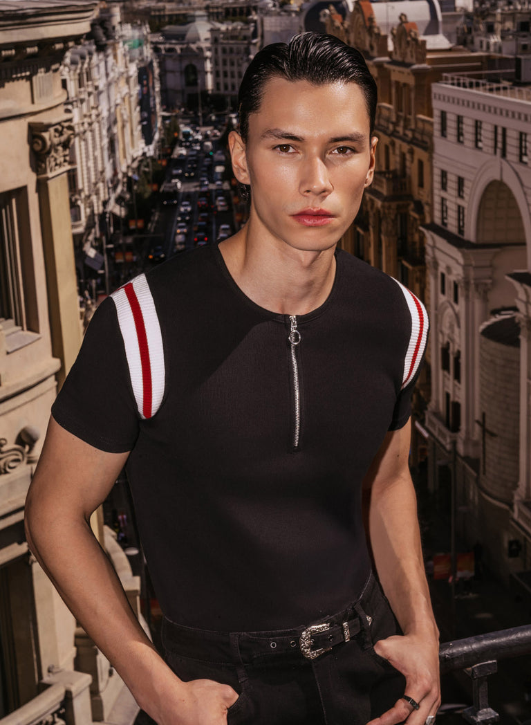 70s Ribbed O-Ring Zip Polo