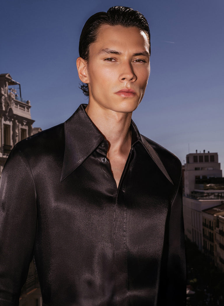 Black Viscose Dagger Collar Shirt