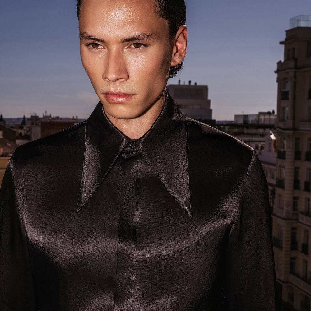 Black Viscose Dagger Collar Shirt & Phix