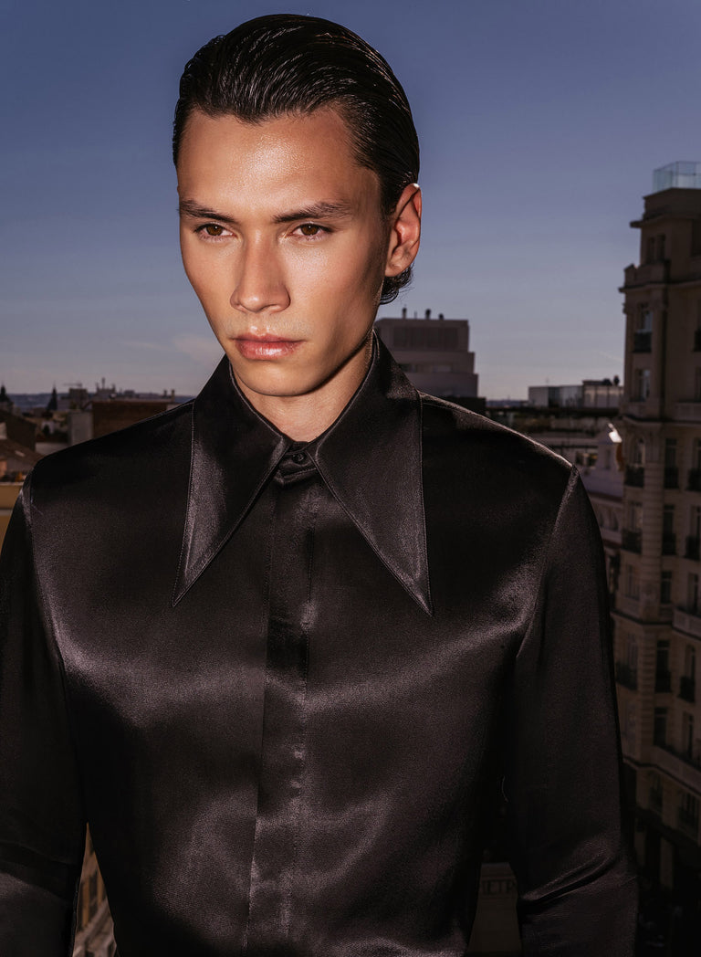 Black Viscose Dagger Collar Shirt