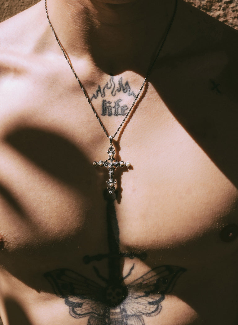 Silver Ornate Crucifix Necklace