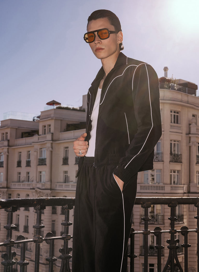 Black 70s Velvet Western Wide Leg Trousers