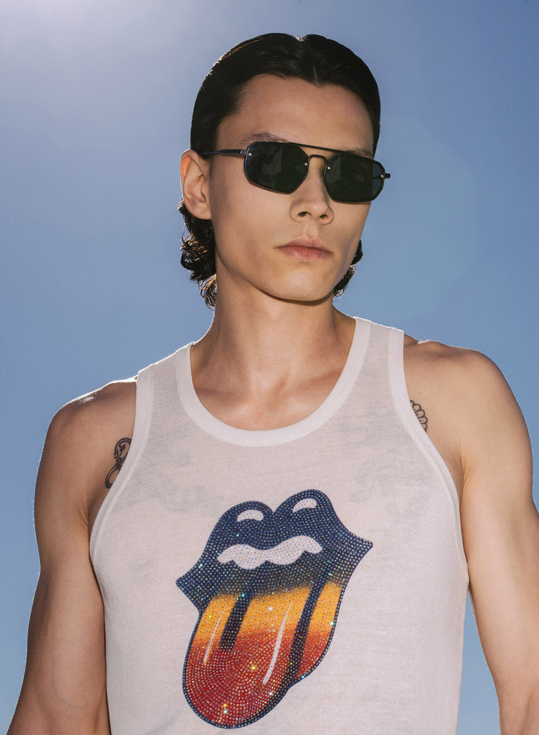Phix X Rolling Stones White Knit Ombre Rhinestone Vest