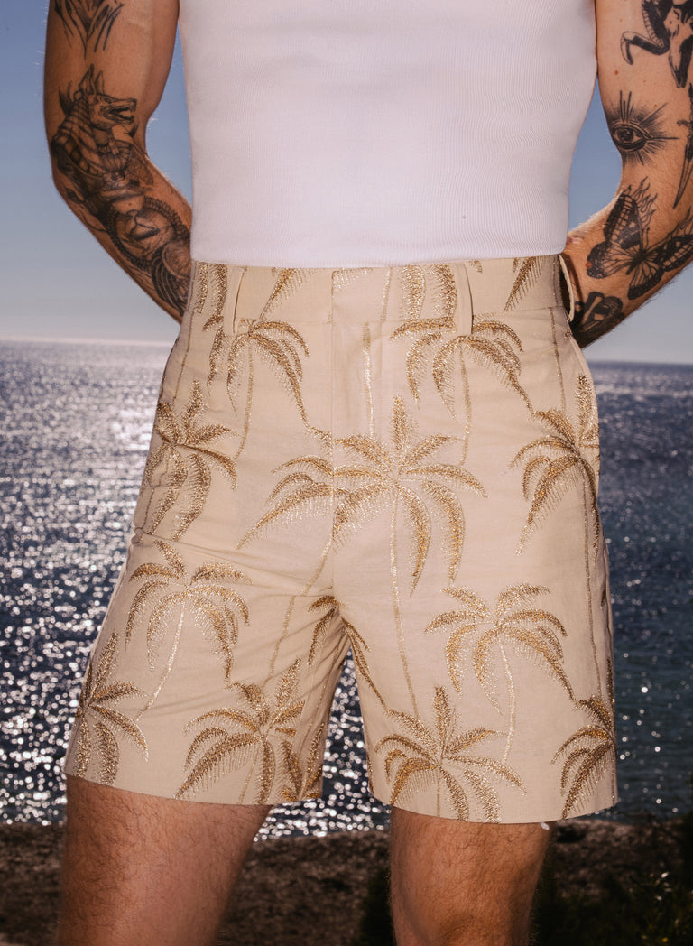 Ivory Palm Embroidered Shorts