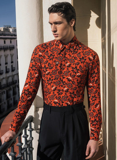 Orange Floral Viscose Shirt