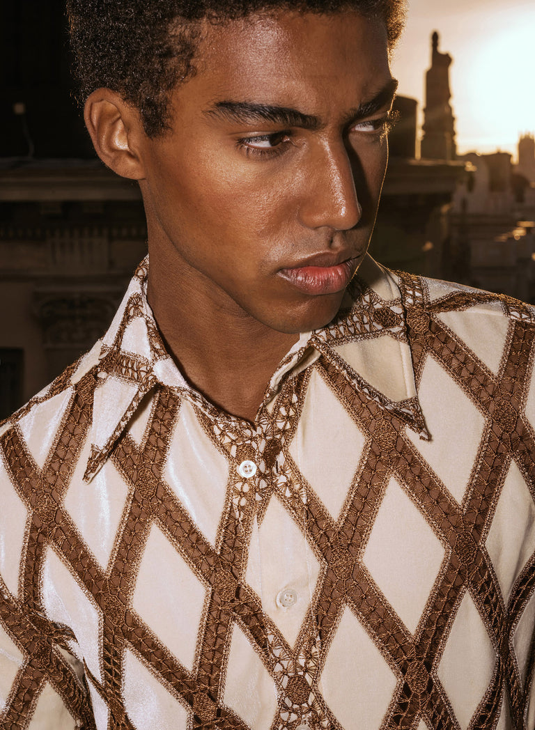 Velvet Lace Geometric Diamond Shirt