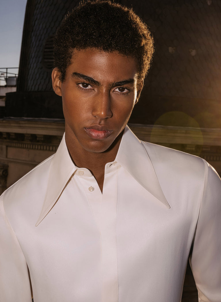 Ivory Viscose Dagger Collar Shirt