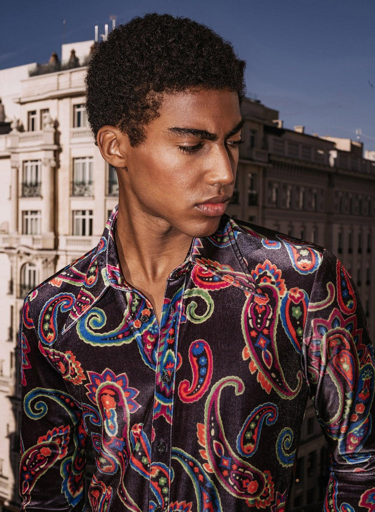 Black Velvet 70s Paisley Print Shirt