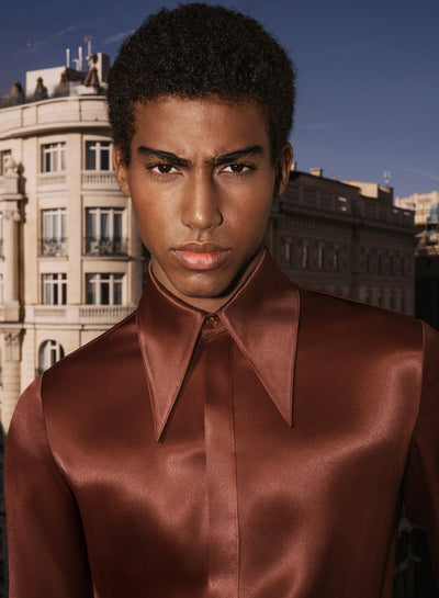 Brown Vintage Rust Viscose Dagger Collar Shirt