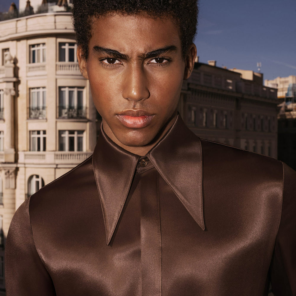Brown Vintage Rust Viscose Dagger Collar Shirt & Phix