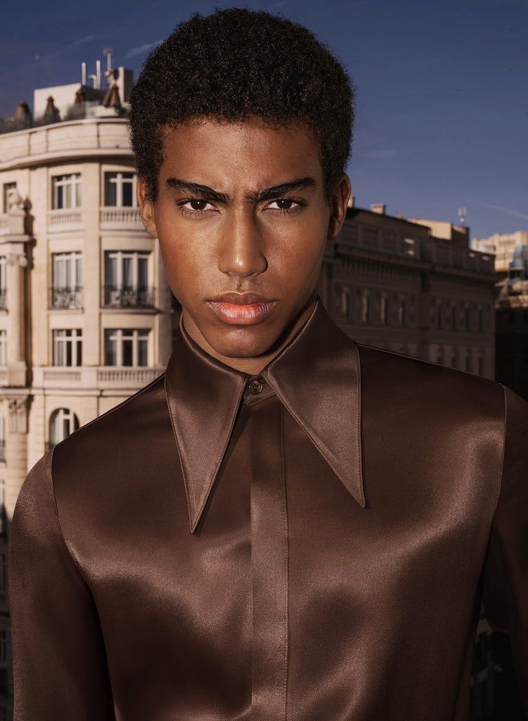 Brown Vintage Rust Viscose Dagger Collar Shirt