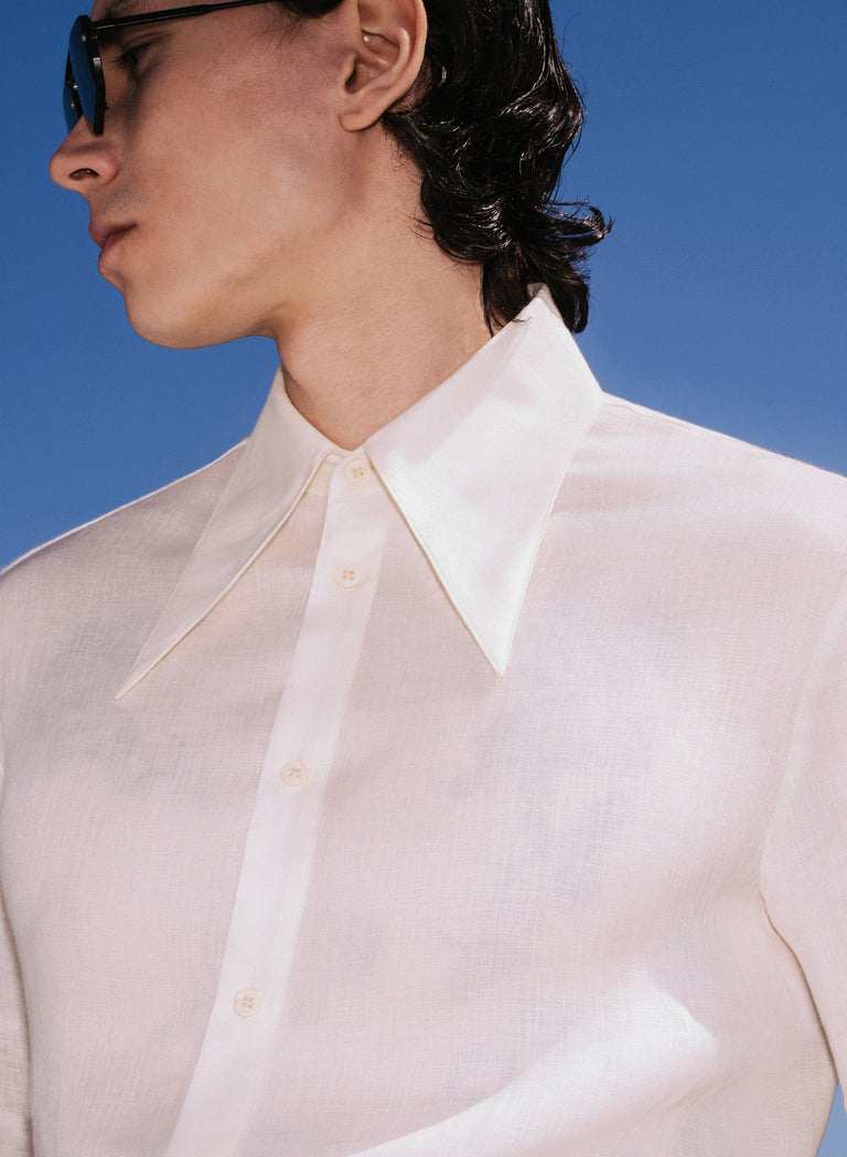 Off-White Pure Linen Dagger Collar Shirt