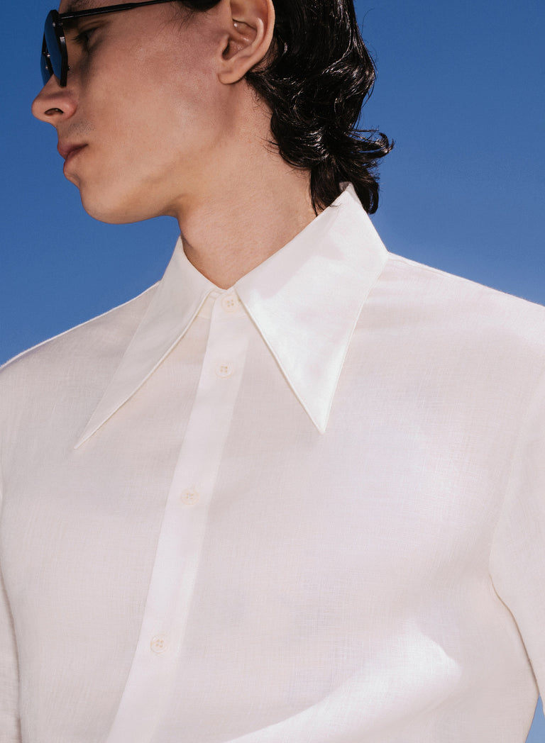 Off-White Pure Linen Dagger Collar Shirt
