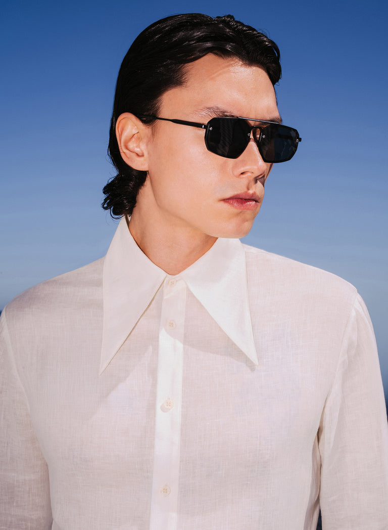 Off-White Pure Linen Dagger Collar Shirt