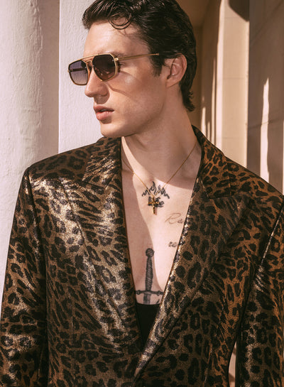 Gold Metallic Leopard Print Blazer
