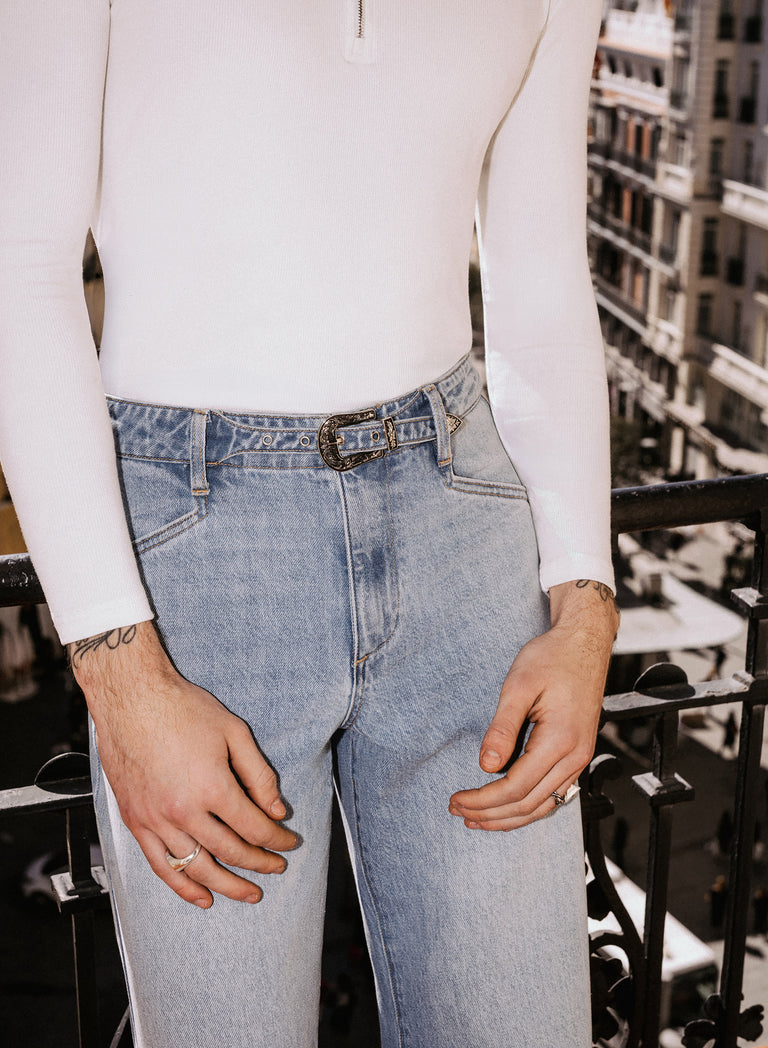 White Long Sleeve Ribbed Zip Henley Shirt