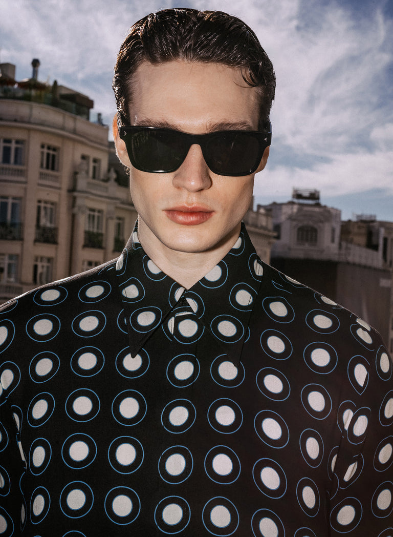 Black Geometric Circle Viscose Shirt