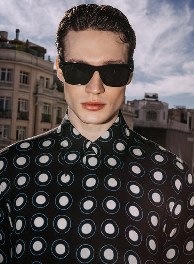 Black Geometric Circle Viscose Shirt