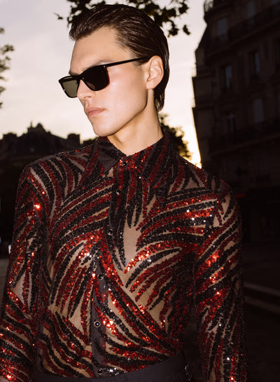 Black & Red Zebra Sequin Embellished Shirt