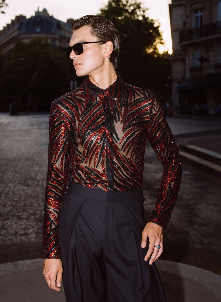 Black & Red Zebra Sequin Embellished Shirt