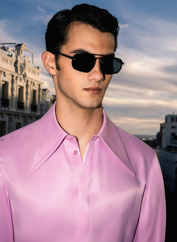 Pink Viscose Dagger Collar Shirt