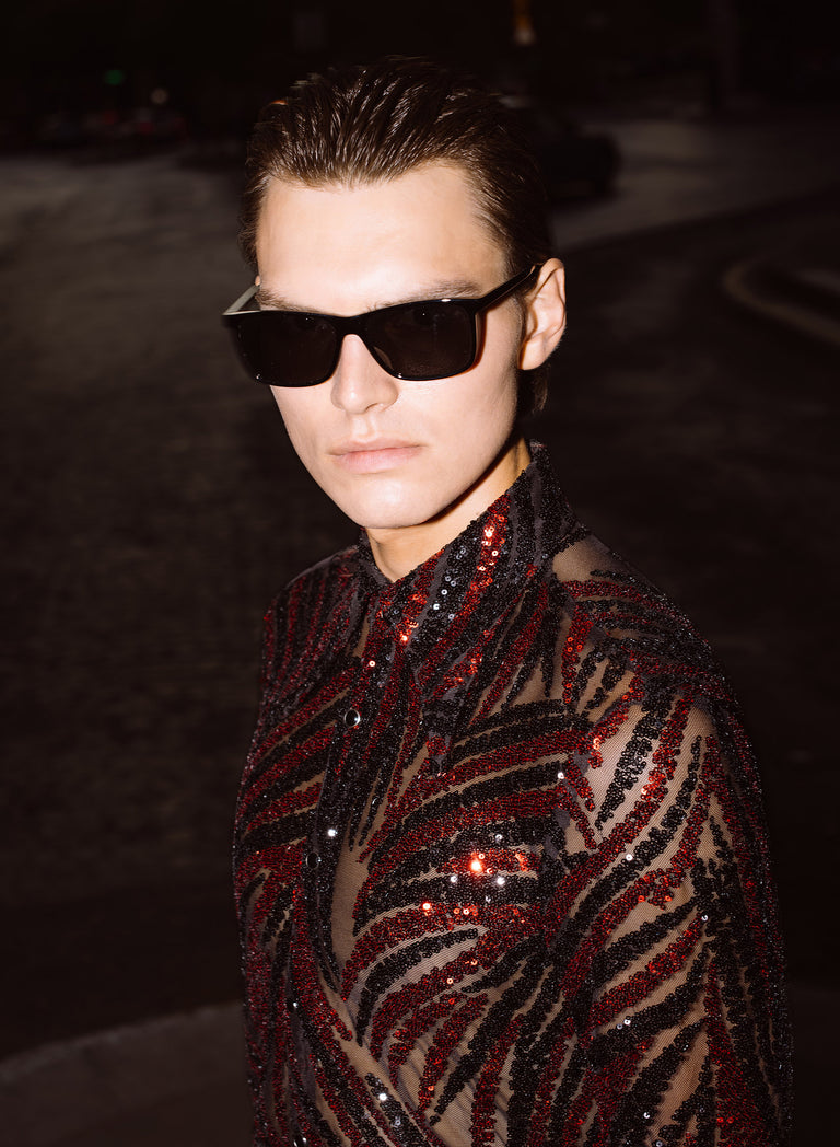 Black & Red Zebra Sequin Embellished Shirt