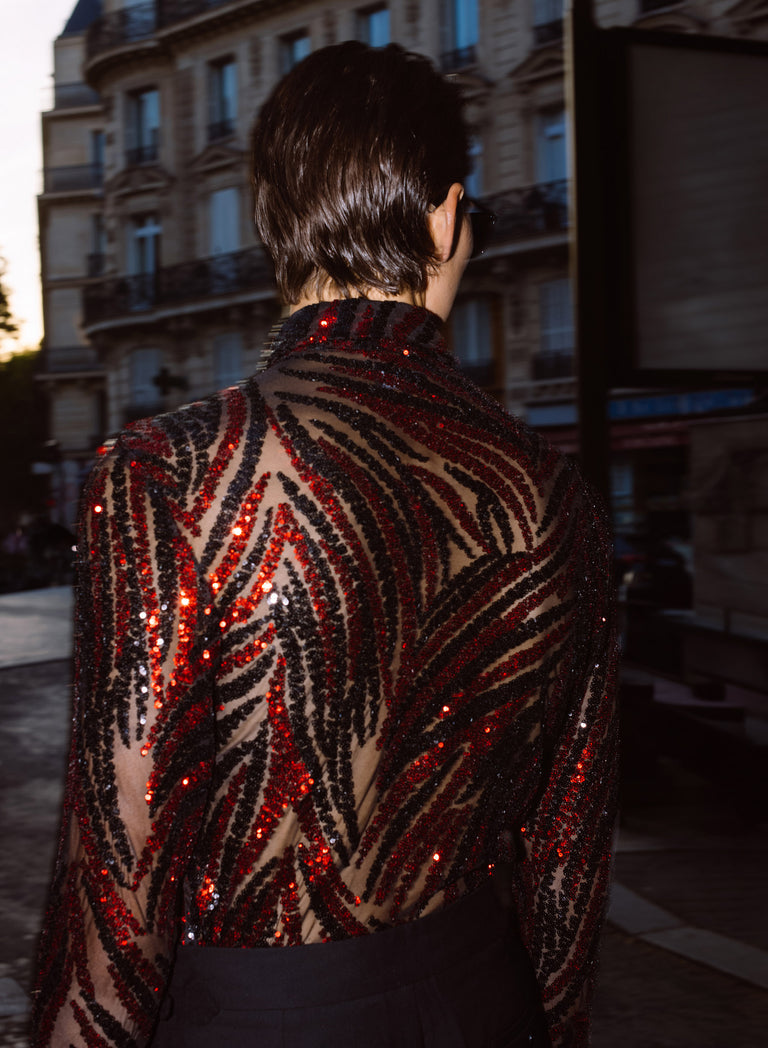 Black & Red Zebra Sequin Embellished Shirt