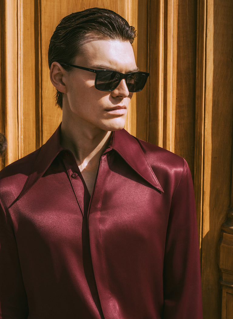 Pure Viscose Burgundy Dagger Collar Shirt