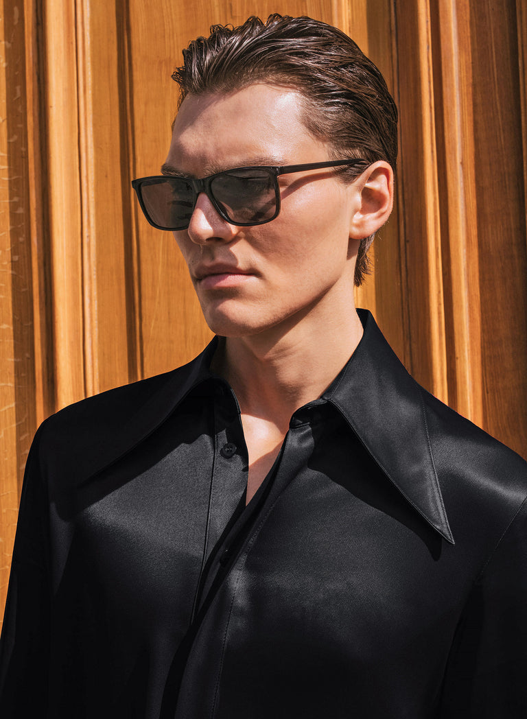 Black Viscose Dagger Collar Shirt