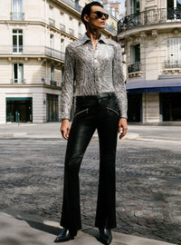 Black Leather Angle Zip Slim Fit Trousers