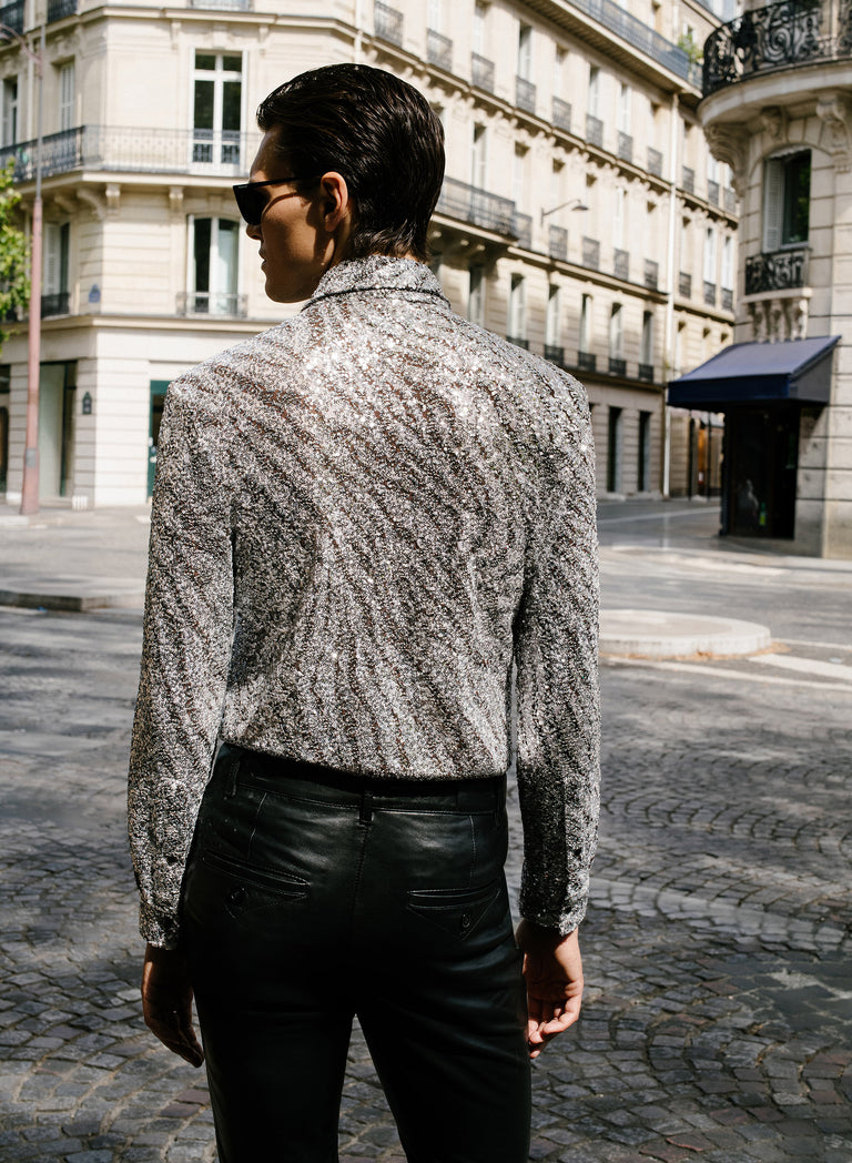 Lucente Silver Evanescent Zebra Sequin Shirt