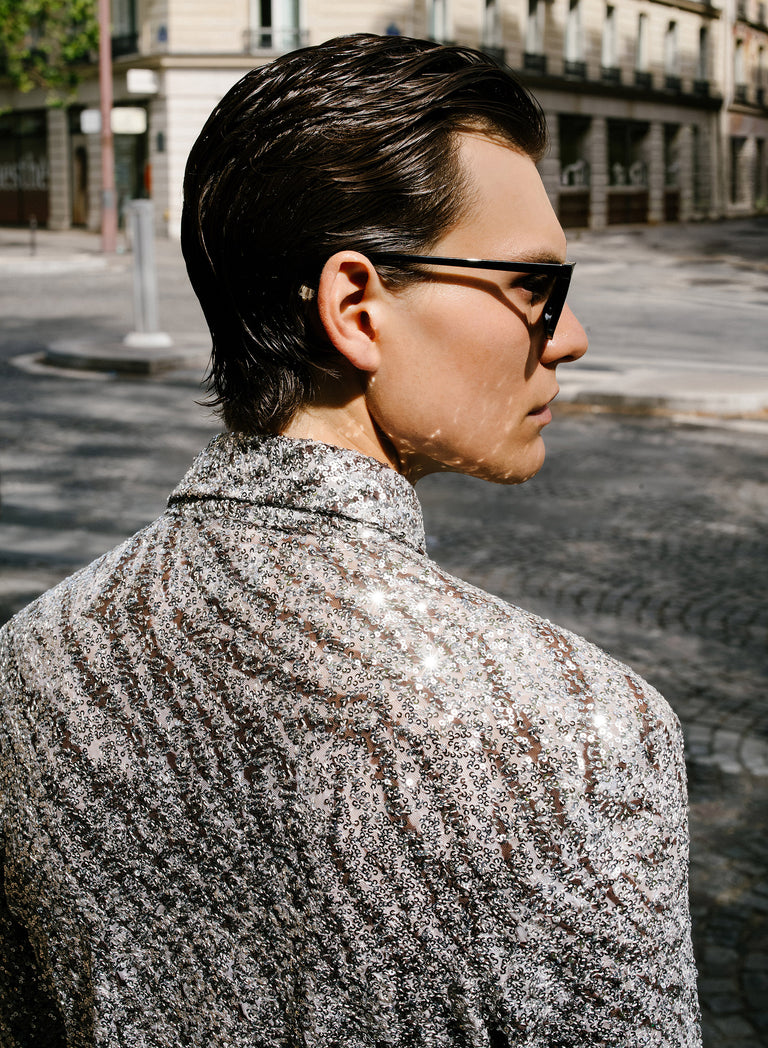 Lucente Silver Evanescent Zebra Sequin Shirt