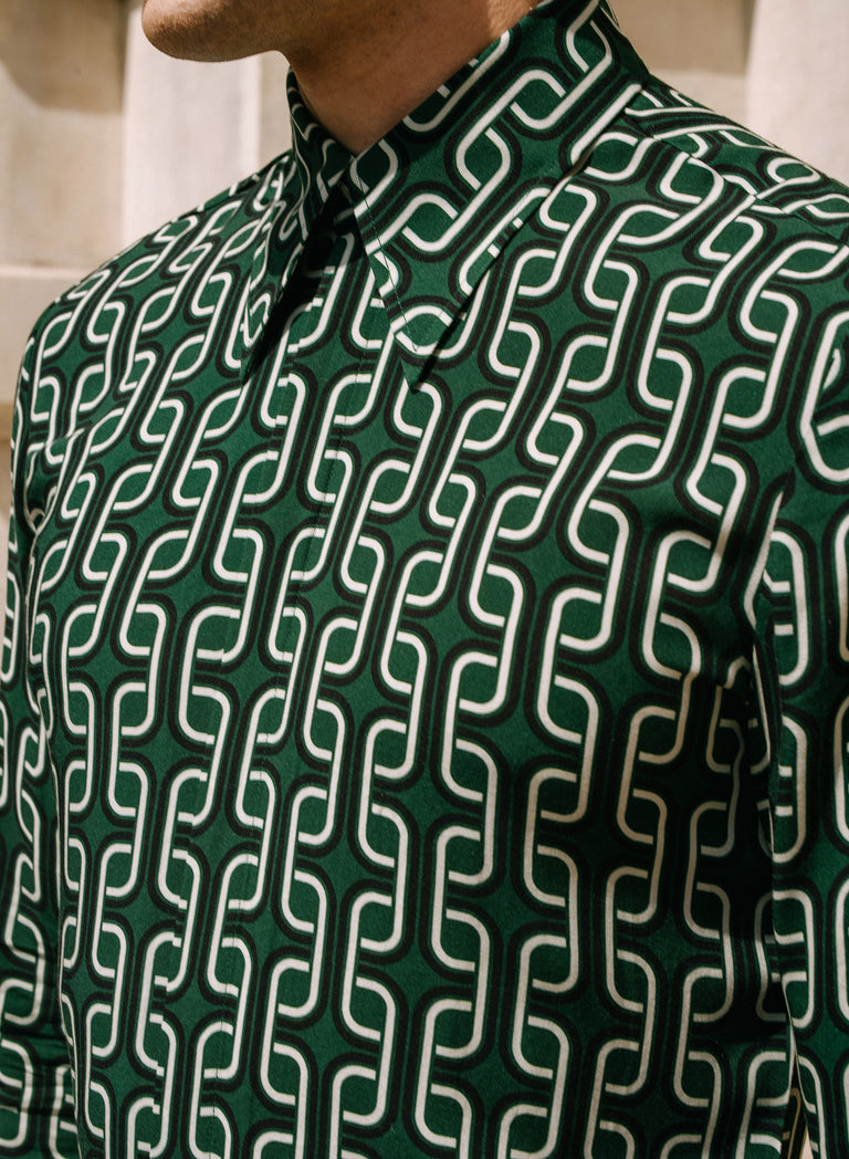 Ariano Green Geometric Viscose Shirt
