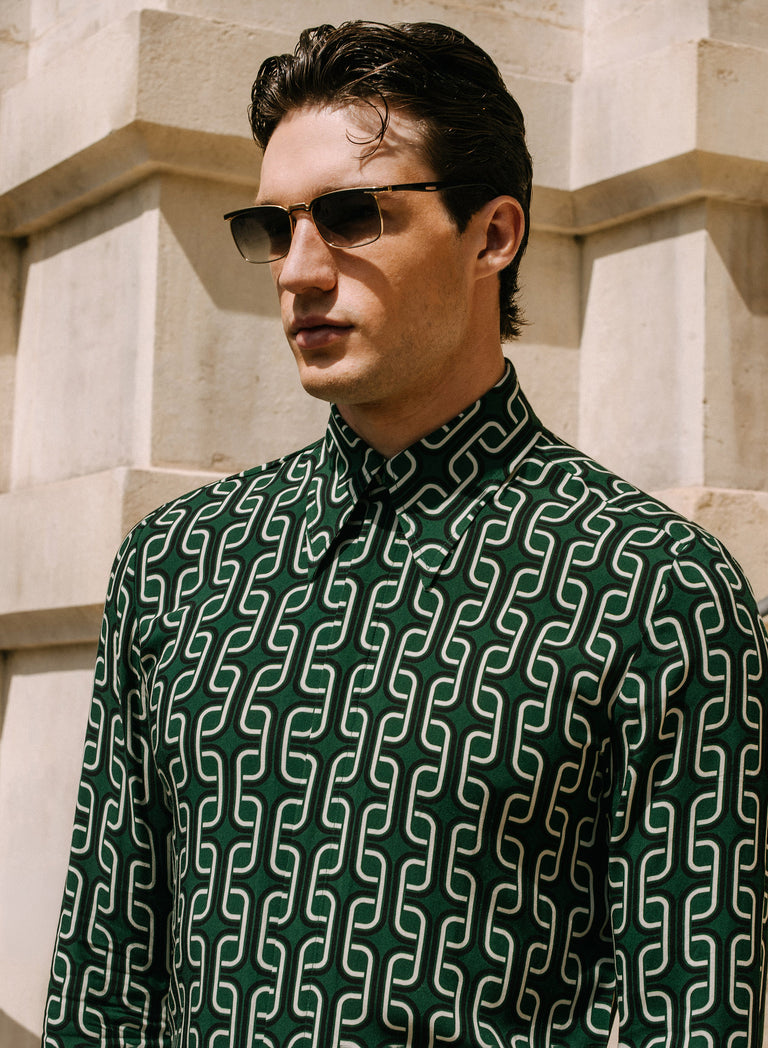 Ariano Green Geometric Viscose Shirt