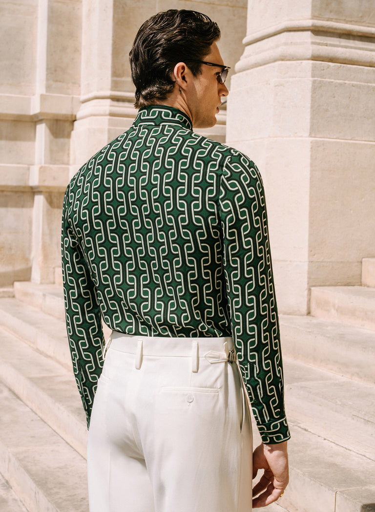Ariano Green Geometric Viscose Shirt