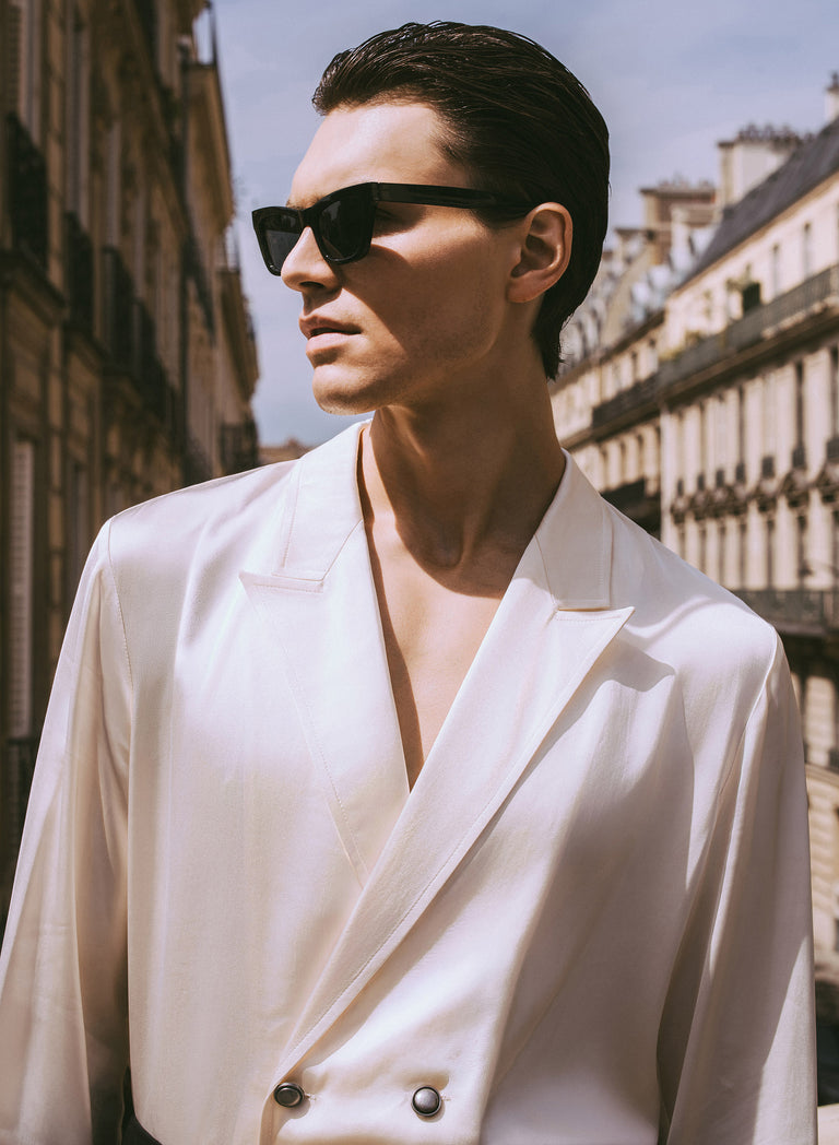 Pure Viscose Ivory Double Breasted Shirt