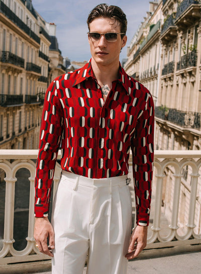 Morello Red Geometric Viscose Shirt