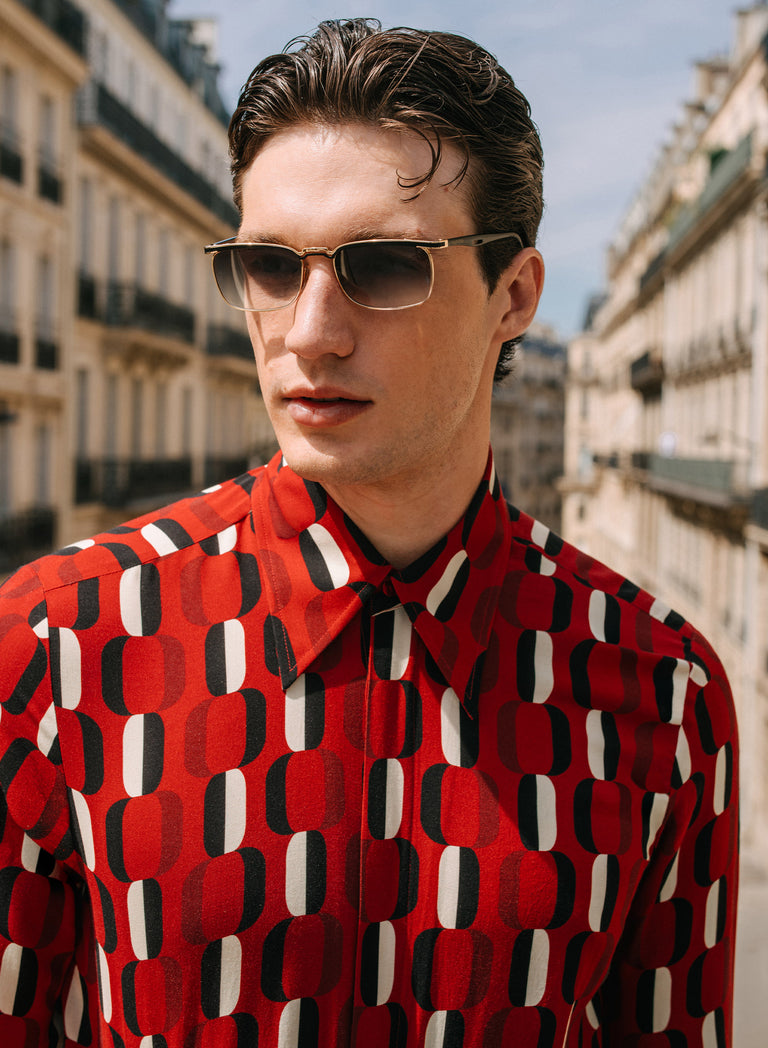 Morello Red Geometric Viscose Shirt