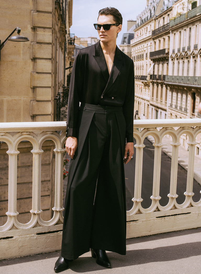 Pure Viscose Black Double Breasted Shirt