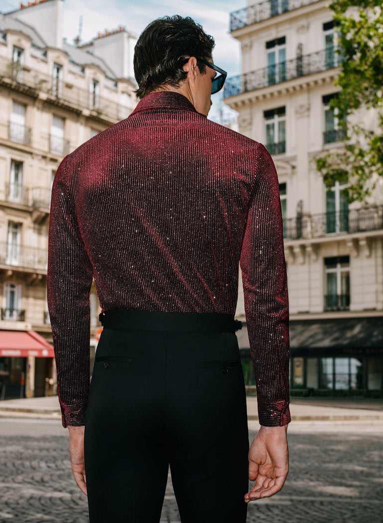 Burgundy Silver Micro Polka Dot Velvet Shirt ‐ Phix