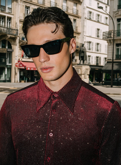 Burgundy Silver Micro Polka Dot Velvet Shirt