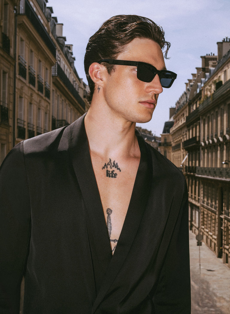 Pure Viscose Black Shawl Collar Shirt
