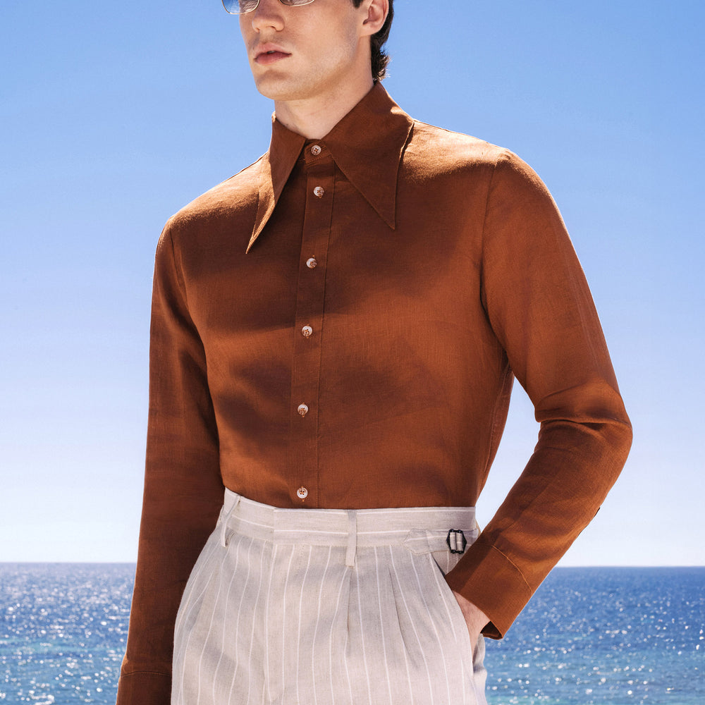 Phix Rust Rust Orange Pure Linen Dagger Collar Shirt & Phix