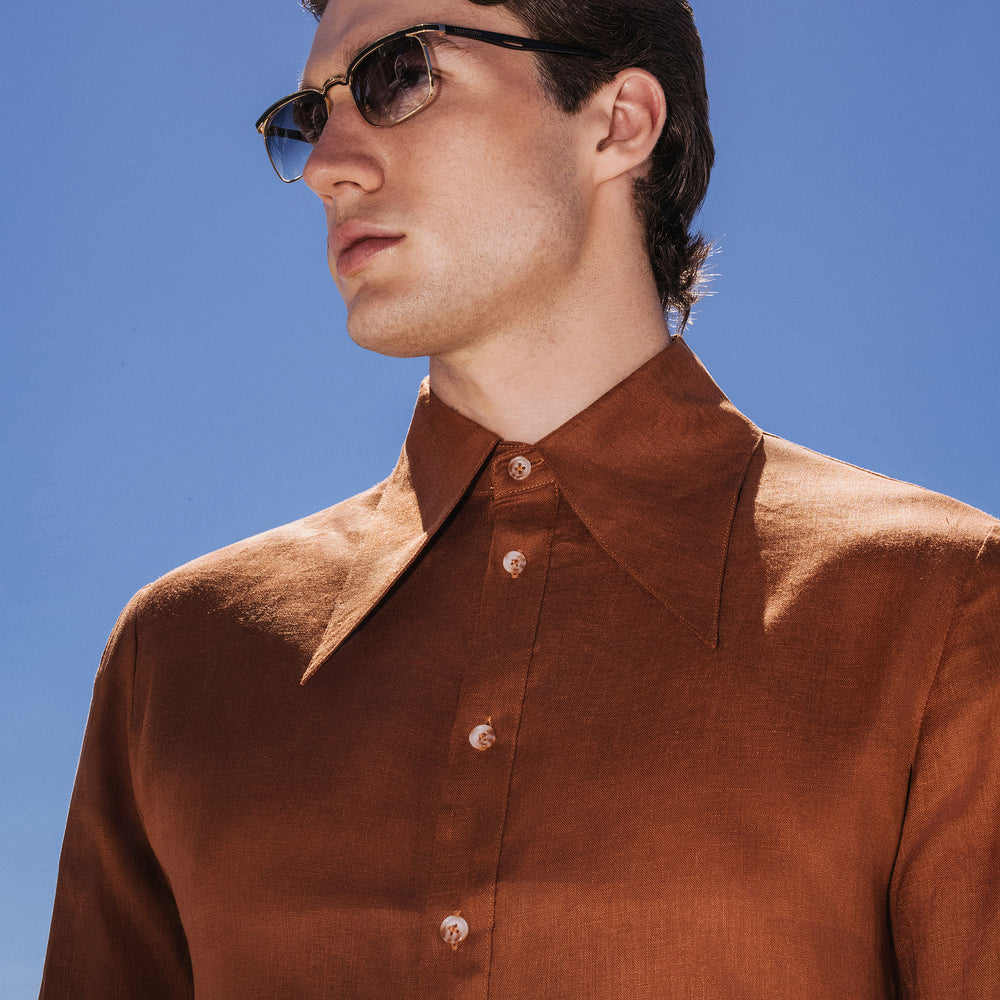Phix Rust Rust Orange Pure Linen Dagger Collar Shirt & Phix