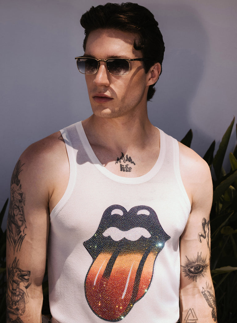 Phix X Rolling Stones White Knit Ombre Rhinestone Vest