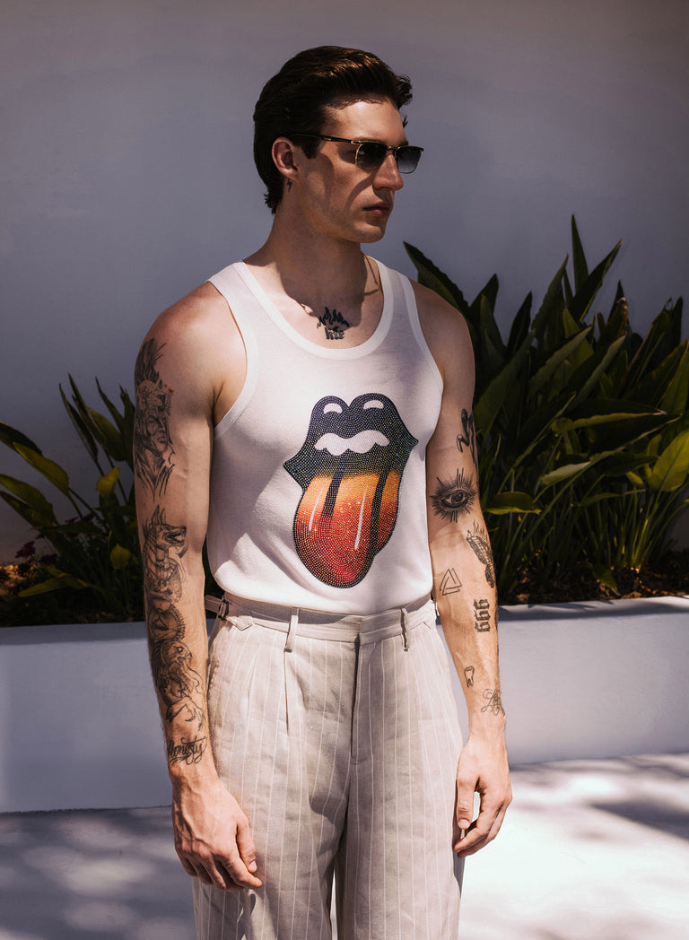 Phix X Rolling Stones White Knit Ombre Rhinestone Vest